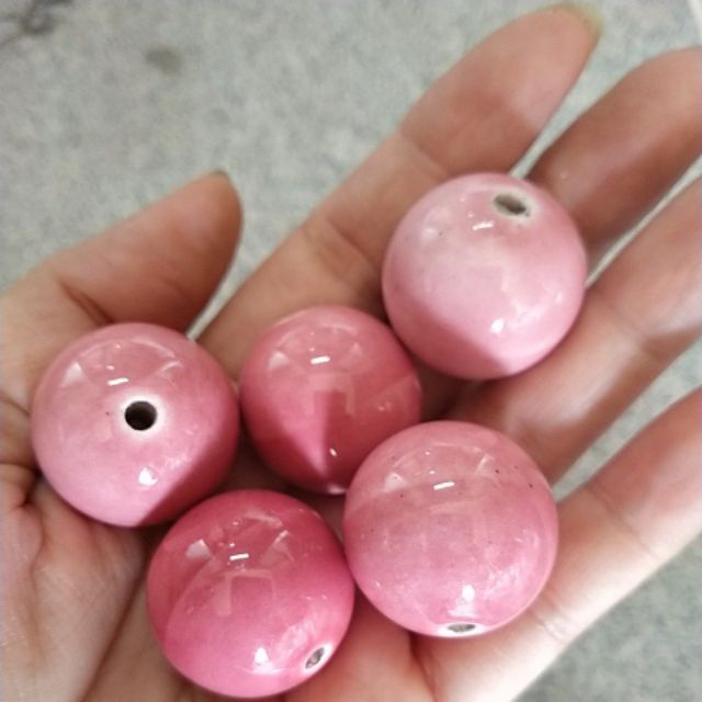 2 viên đá gốm sứ tròn hồng 24mm