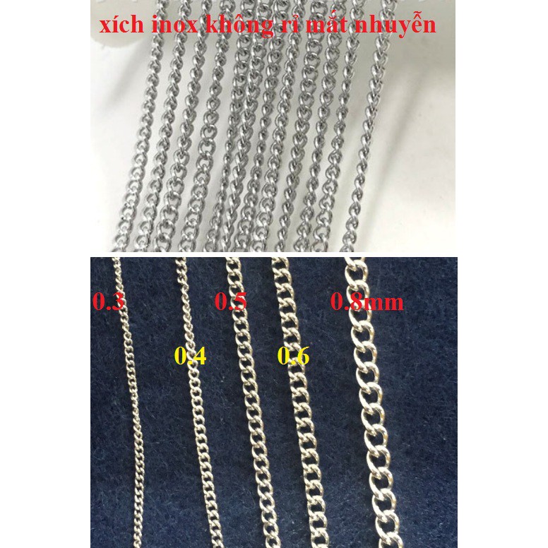 0.5m xích inox nhuyễn không rỉ làm vòng size 0.3-0.4-0.5-0.6-0.8mm