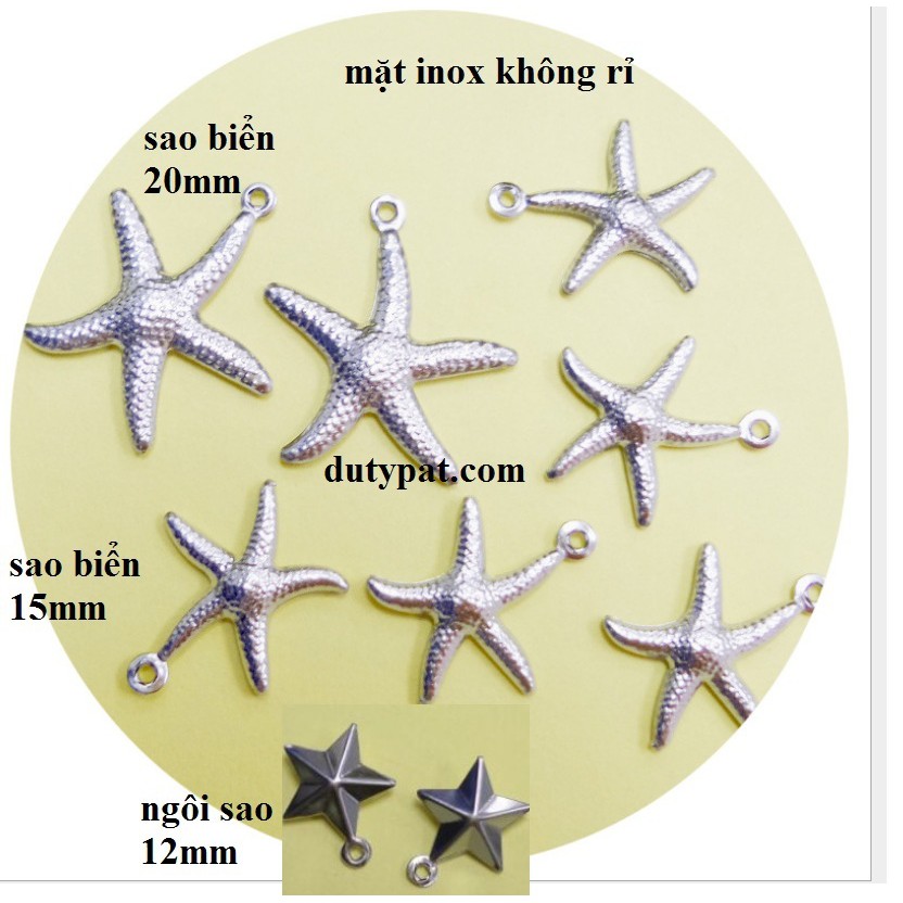 gói 10 mặt ngôi sao/ sao biển inox không rỉ 12-15-20mm