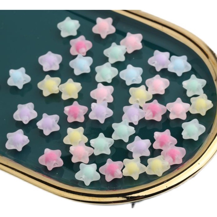 5-20 hạt nhựa ngôi sao, hoa 5 cánh, hạt nhân mờ, hạt nhân bóng 12mm có lổ xỏ làm vòng, trang trí handmade tùy thích