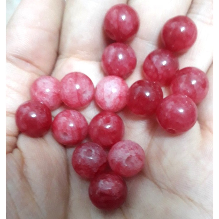 5 hạt đá thiên nhiên 10mm hồng trắng làm vòng tay