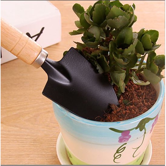 Bộ 3 dụng cụ làm vườn cán gỗ, lưỡi thép, trồng cây, xới đất, trộn phân, làm cỏ - Gồm Xẻng, Cảo, Chĩa