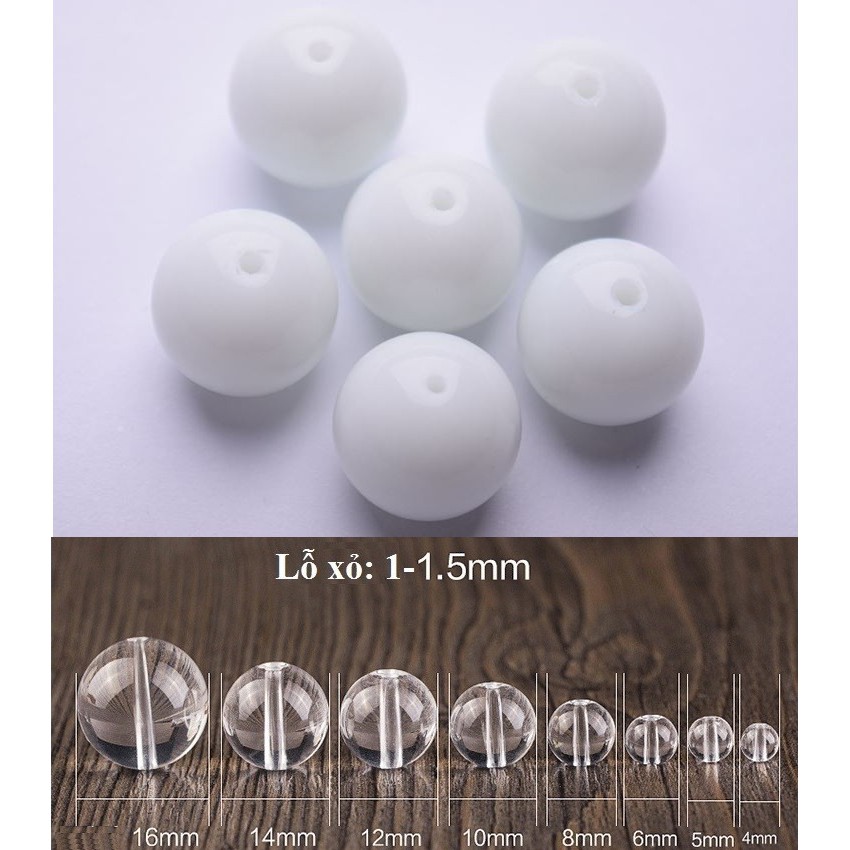 1kg Hạt đá thủy tính màu trắng sữa làm vòng size 8-10-12mm