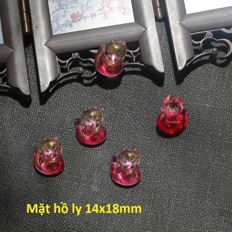mặt hồ ly thủy tinh nhỏ xinh 14x18mm làm mặt dây chuyền, hoa tai