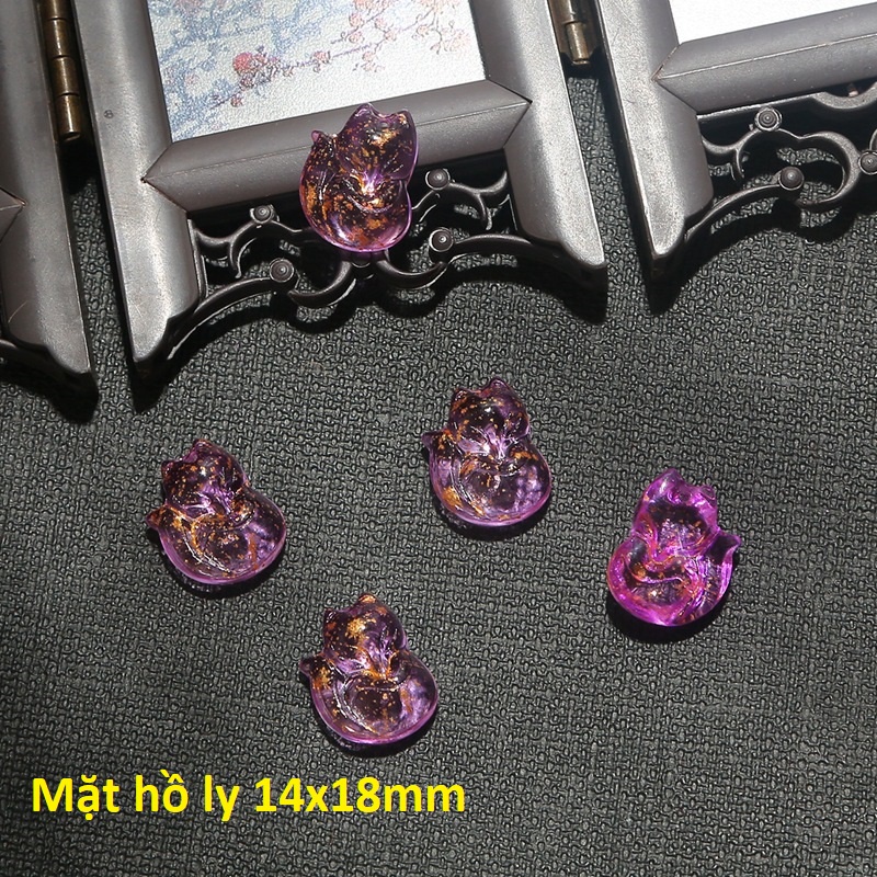 mặt hồ ly thủy tinh nhỏ xinh 14x18mm làm mặt dây chuyền, hoa tai