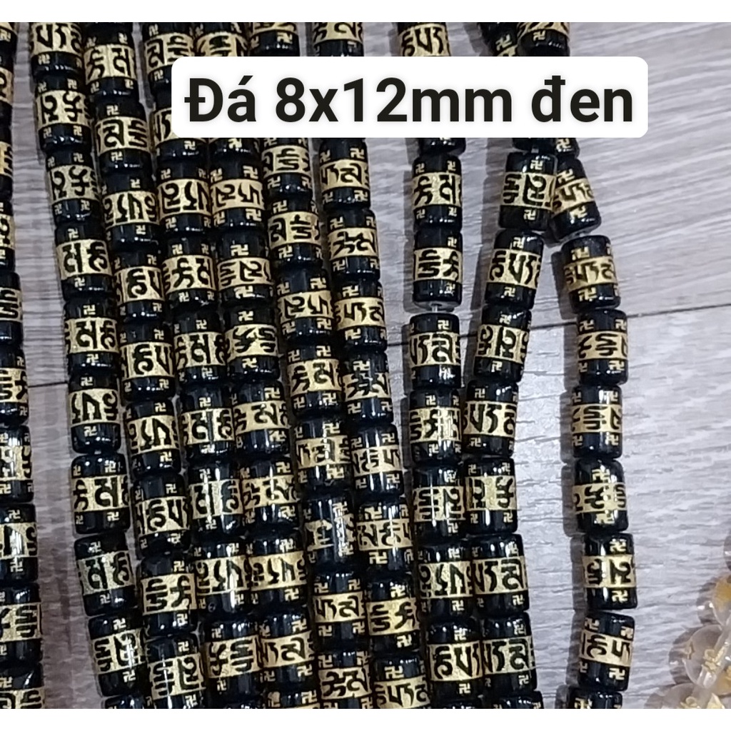 (Giá sĩ) 25-100viên (1dây) lu thống 8x12mm, 10x14mm, 12x16mm, đá tròn 6-8-10 in chú đại bi nhiều màu làm vòng phong thủy