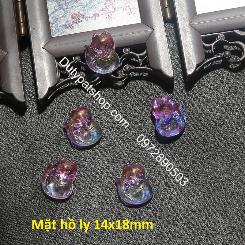 mặt hồ ly thủy tinh nhỏ xinh 14x18mm làm mặt dây chuyền, hoa tai