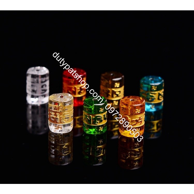 (Giá sĩ) 25-100viên (1dây) lu thống 8x12mm, 10x14mm, 12x16mm, đá tròn 6-8-10 in chú đại bi nhiều màu làm vòng phong thủy