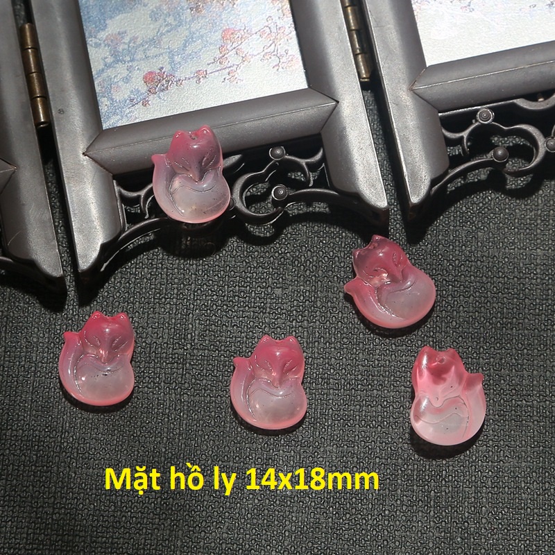 mặt hồ ly thủy tinh nhỏ xinh 14x18mm làm mặt dây chuyền, hoa tai