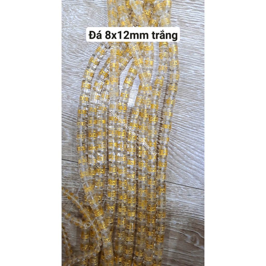 (Giá sĩ) 25-100viên (1dây) lu thống 8x12mm, 10x14mm, 12x16mm, đá tròn 6-8-10 in chú đại bi nhiều màu làm vòng phong thủy
