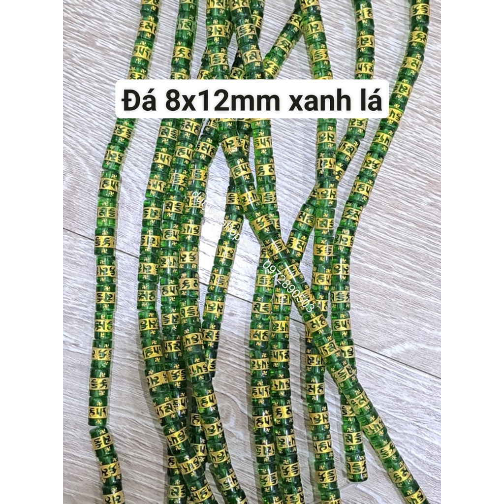 (Giá sĩ) 25-100viên (1dây) lu thống 8x12mm, 10x14mm, 12x16mm, đá tròn 6-8-10 in chú đại bi nhiều màu làm vòng phong thủy
