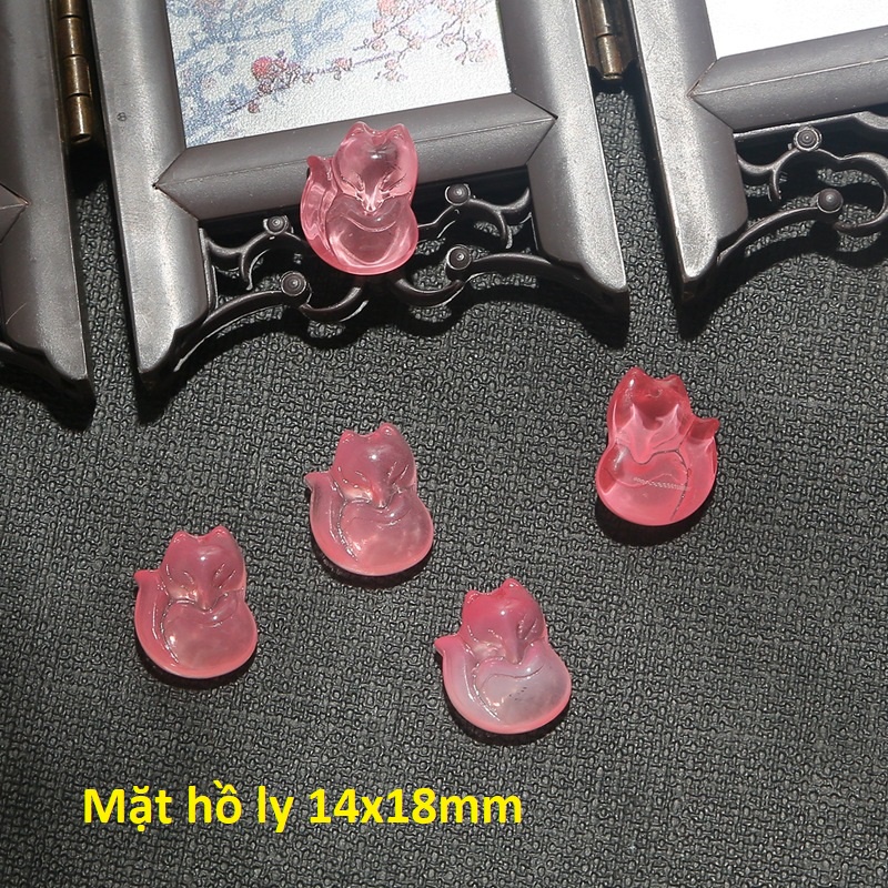 mặt hồ ly thủy tinh nhỏ xinh 14x18mm làm mặt dây chuyền, hoa tai