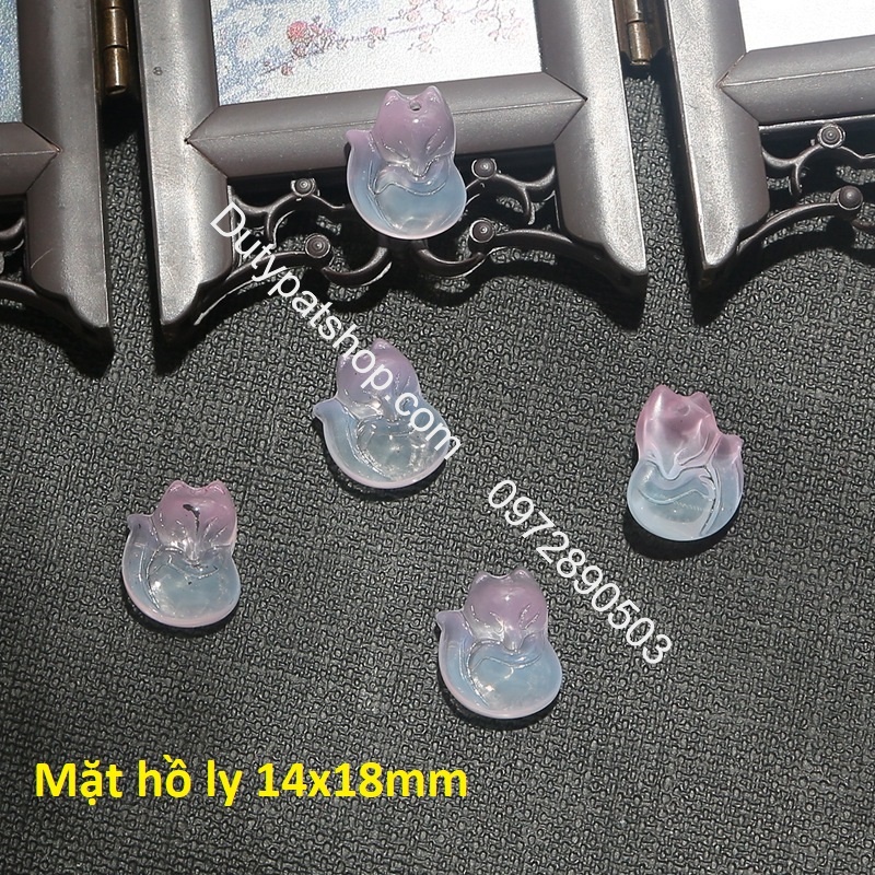 mặt hồ ly thủy tinh nhỏ xinh 14x18mm làm mặt dây chuyền, hoa tai
