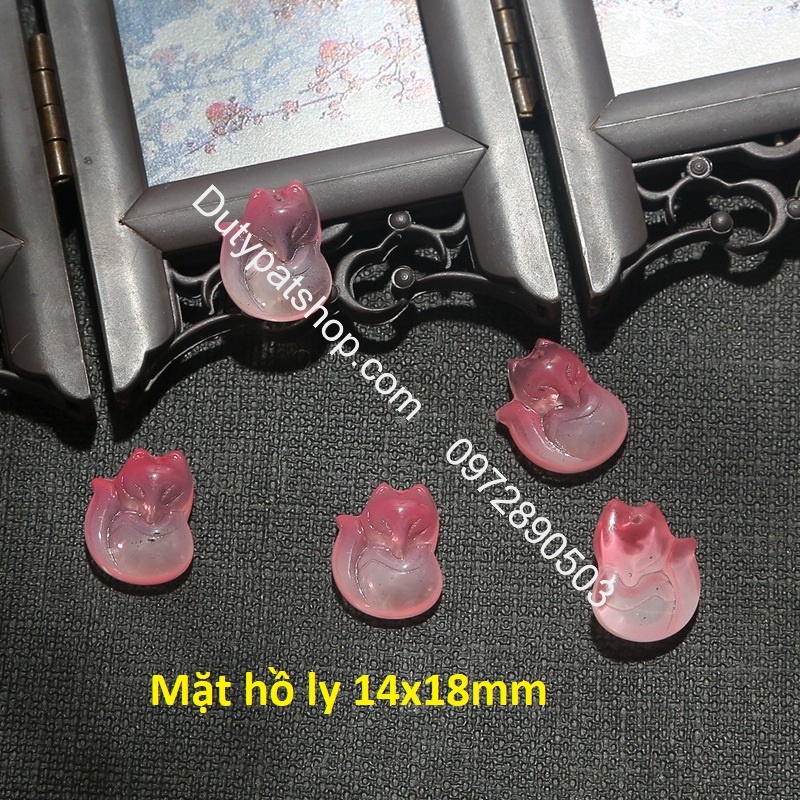 mặt hồ ly thủy tinh nhỏ xinh 14x18mm làm mặt dây chuyền, hoa tai