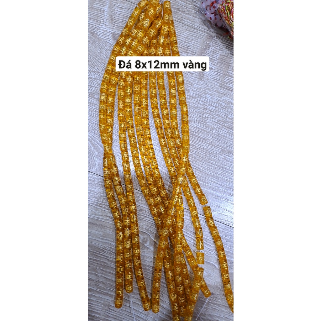 (Giá sĩ) 25-100viên (1dây) lu thống 8x12mm, 10x14mm, 12x16mm, đá tròn 6-8-10 in chú đại bi nhiều màu làm vòng phong thủy