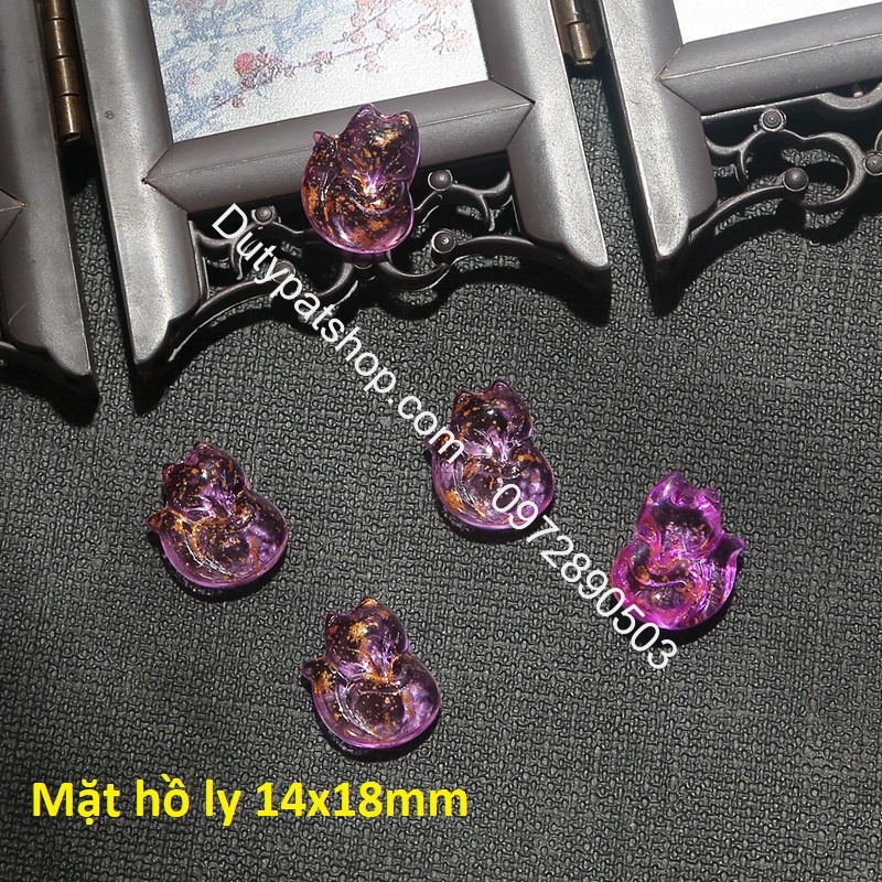 mặt hồ ly thủy tinh nhỏ xinh 14x18mm làm mặt dây chuyền, hoa tai