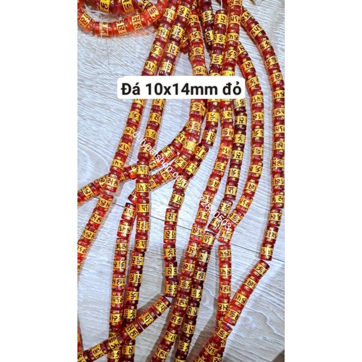 (Giá sĩ) 25-100viên (1dây) lu thống 8x12mm, 10x14mm, 12x16mm, đá tròn 6-8-10 in chú đại bi nhiều màu làm vòng phong thủy