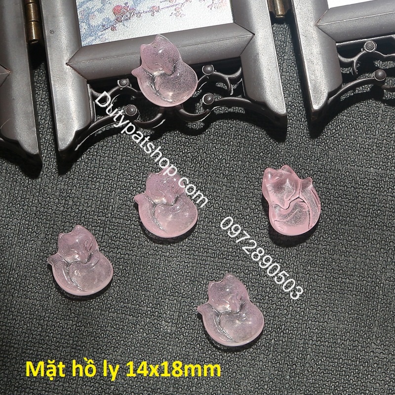 mặt hồ ly thủy tinh nhỏ xinh 14x18mm làm mặt dây chuyền, hoa tai