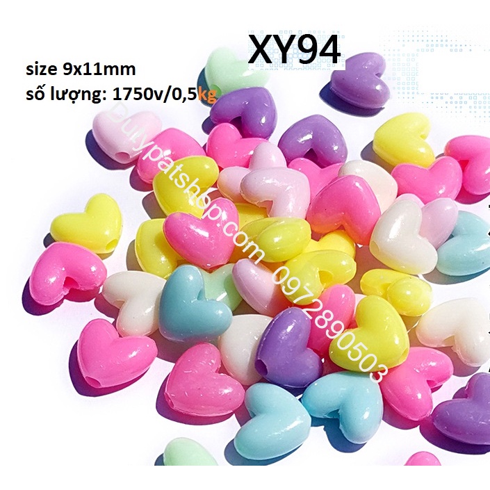 50-100gam Hạt trái tim, mặt cười các kiểu loai có lỗ xỏ dây dùng làm vòng hạt,cột tóc, đồ chơi, làm thủ công... (p225)