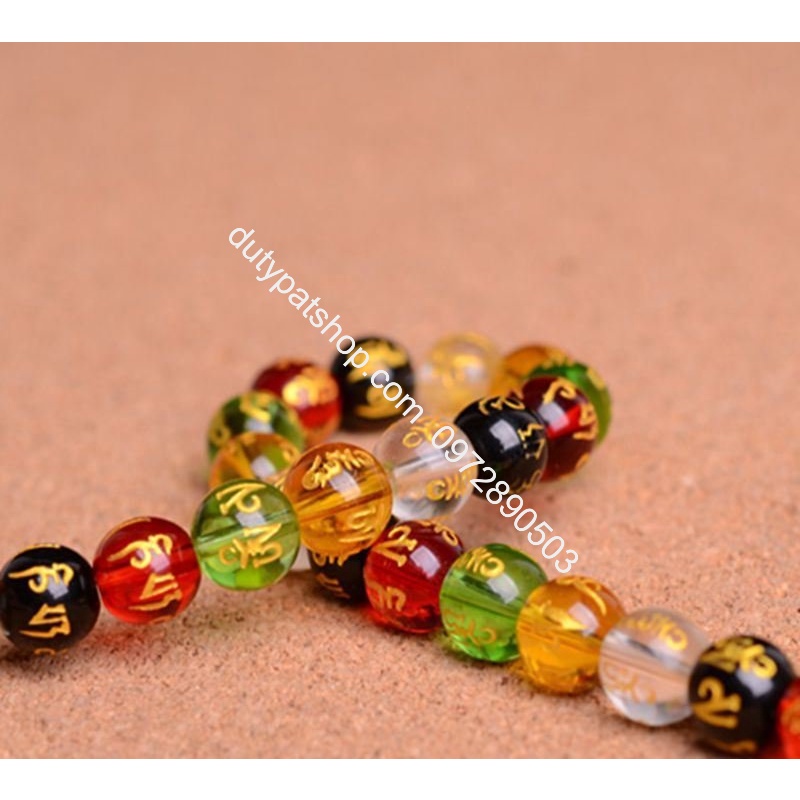 (Giá sĩ) 25-100viên (1dây) lu thống 8x12mm, 10x14mm, 12x16mm, đá tròn 6-8-10 in chú đại bi nhiều màu làm vòng phong thủy