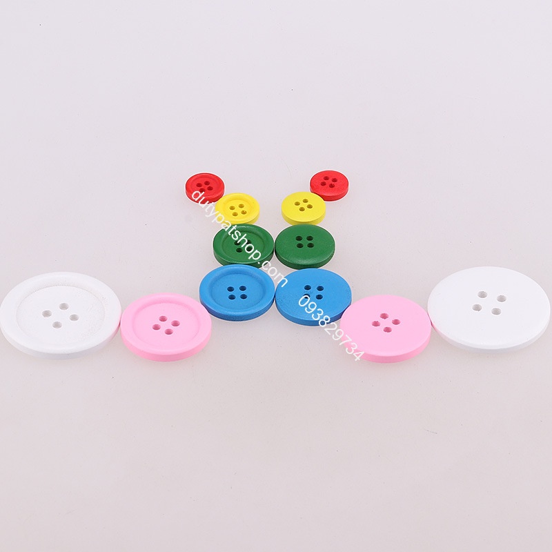 20-100 nút gỗ 4 lỗ nhiều màu nhiều size 1.2cm, 1.5cm, 2cm, 2.5cm, 3cm