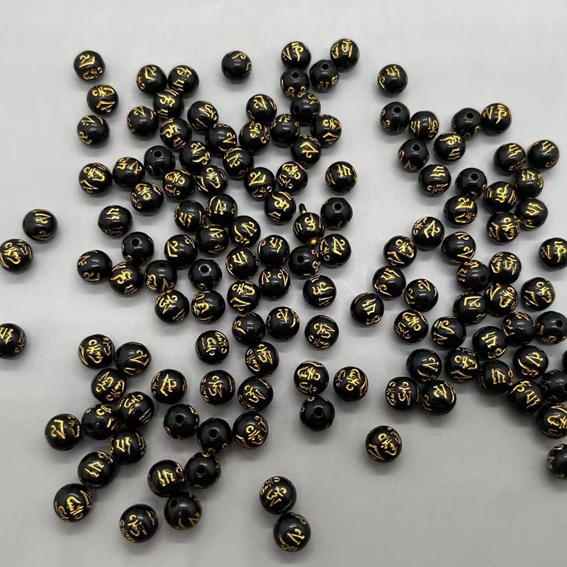 10-50gam hạt nhựa đen 8mm in chú đai bi dùng làm vòng tay phong thủy loại đẹp