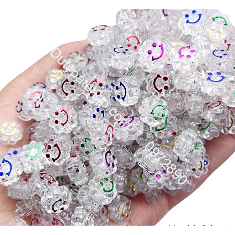 100-500gam hạt nhưa cánh hoa đủ màu in chữ cái size 12mm có lỗ xỏ làm vòng hạt, nguyên liệu trang trí handmade