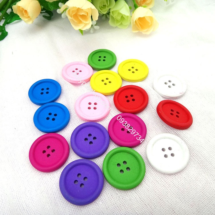 20-100 nút gỗ 4 lỗ nhiều màu nhiều size 1.2cm, 1.5cm, 2cm, 2.5cm, 3cm