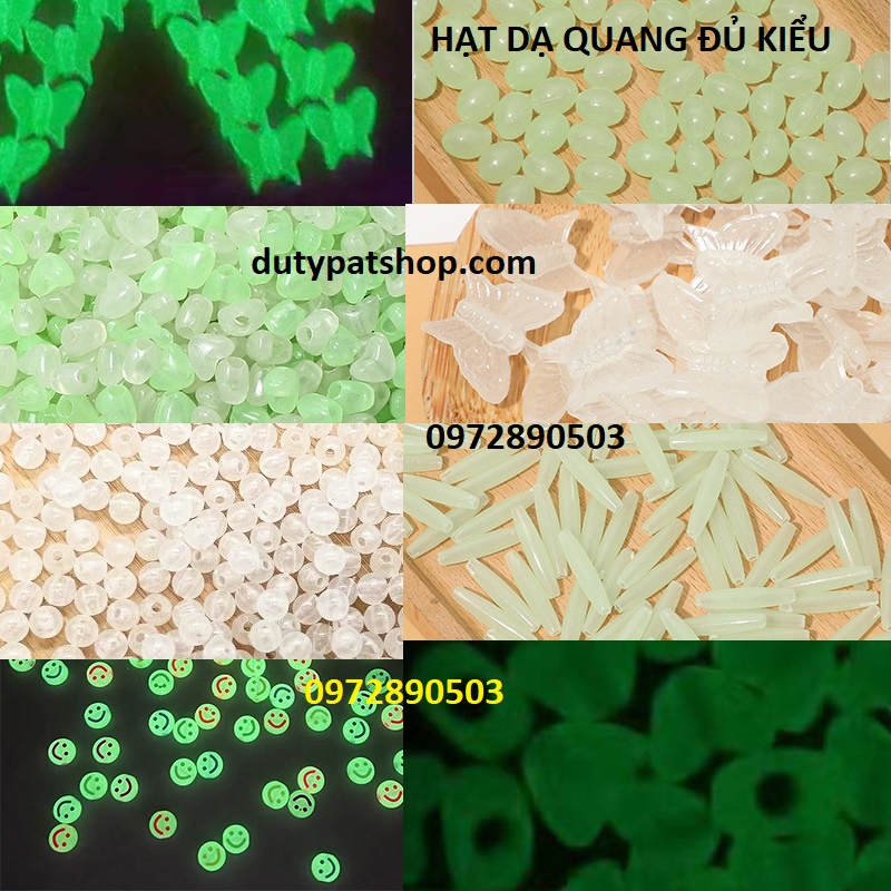 10gam hạt dạ quang các kiểu có lỗ xỏ vòng tay, vòng cổ, trang trí handmade , cần câu cá....