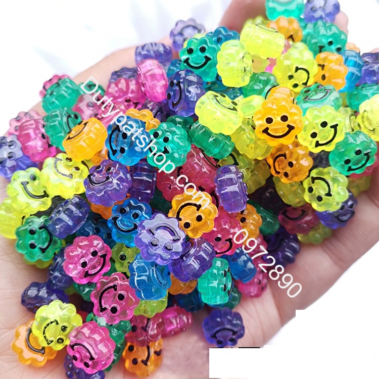 100-500gam hạt nhưa cánh hoa đủ màu in chữ cái size 12mm có lỗ xỏ làm vòng hạt, nguyên liệu trang trí handmade