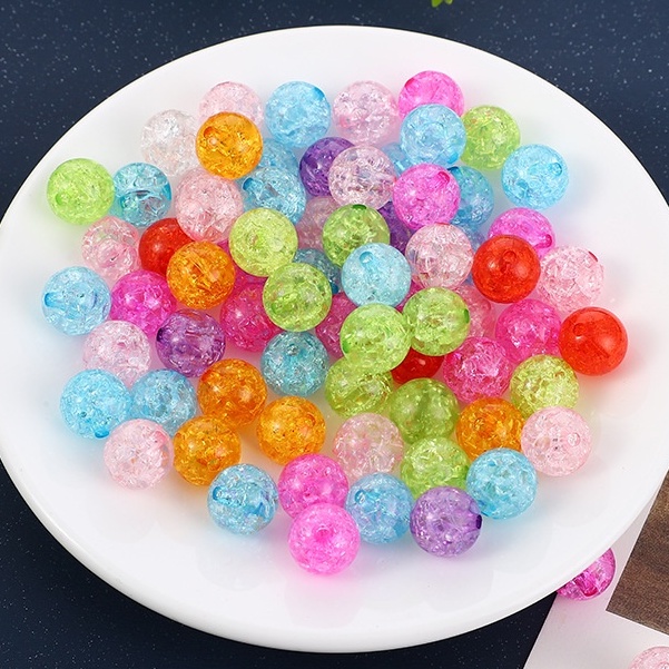 10-50gam hạt nhựa kiểu nứt 8mm, 10mm có lỗ xỏ làm vòng tay, vòng cổ , túi xách, làm handmade