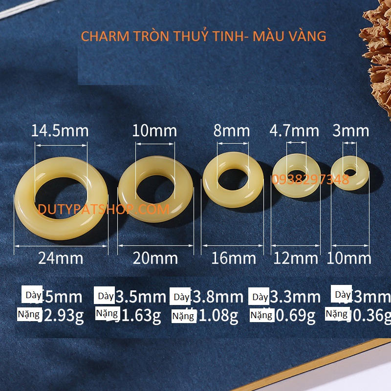 10 cái Charm thuỷ tinh tròn nhiều size 10mm, 12mm, 16mm, 20mm, 24mmm