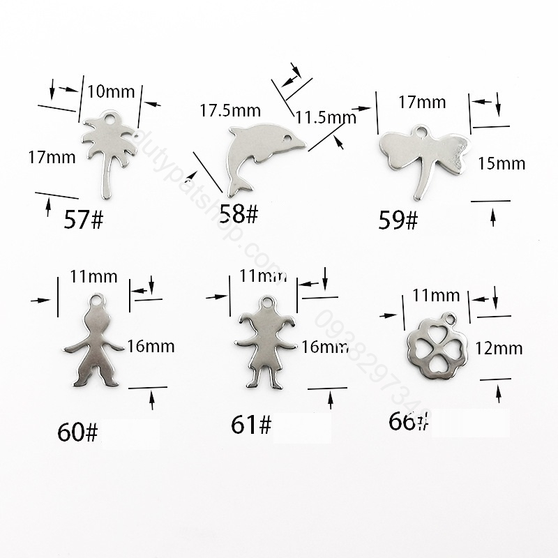 5 mặt charm hoa lá các kiểu  mỏng nhẹ inox không rỉ làm vòng tay. vòng cổ, hoa tai