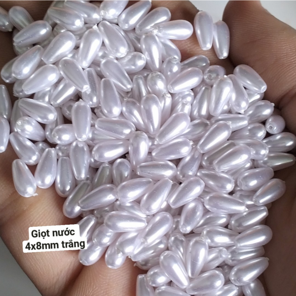 10gam hạt bẹt, cườm nhựa giọt nước, hạt lúa, hạt gạo màu trắng kem xỏ vòng hat, trang trí thủ công