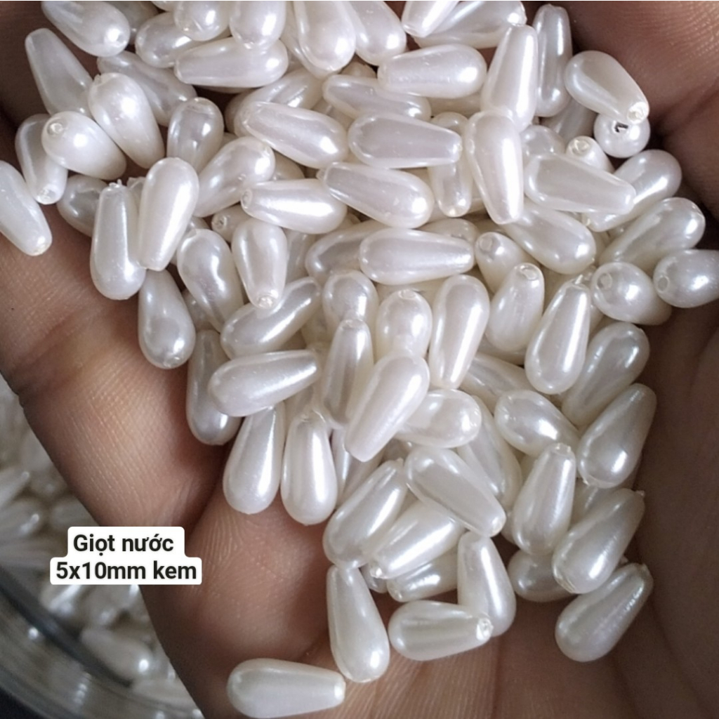 10gam hạt bẹt, cườm nhựa giọt nước, hạt lúa, hạt gạo màu trắng kem xỏ vòng hat, trang trí thủ công