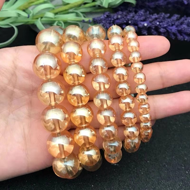 vòng tay đá màu vàng trà bóng đủ size