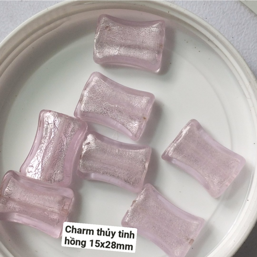2 Hạt charm thủy tinh  trái tim, tròn in hoa văn làm vòng handmade, trang trí thủ công tùy thích