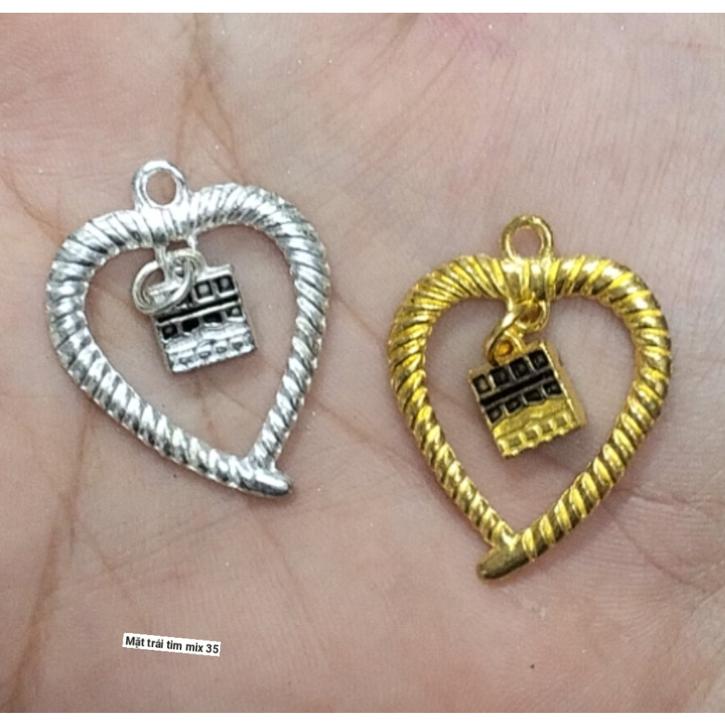 2- 5 cái Mặt kim loại hỗn hợp trái tim mix 35