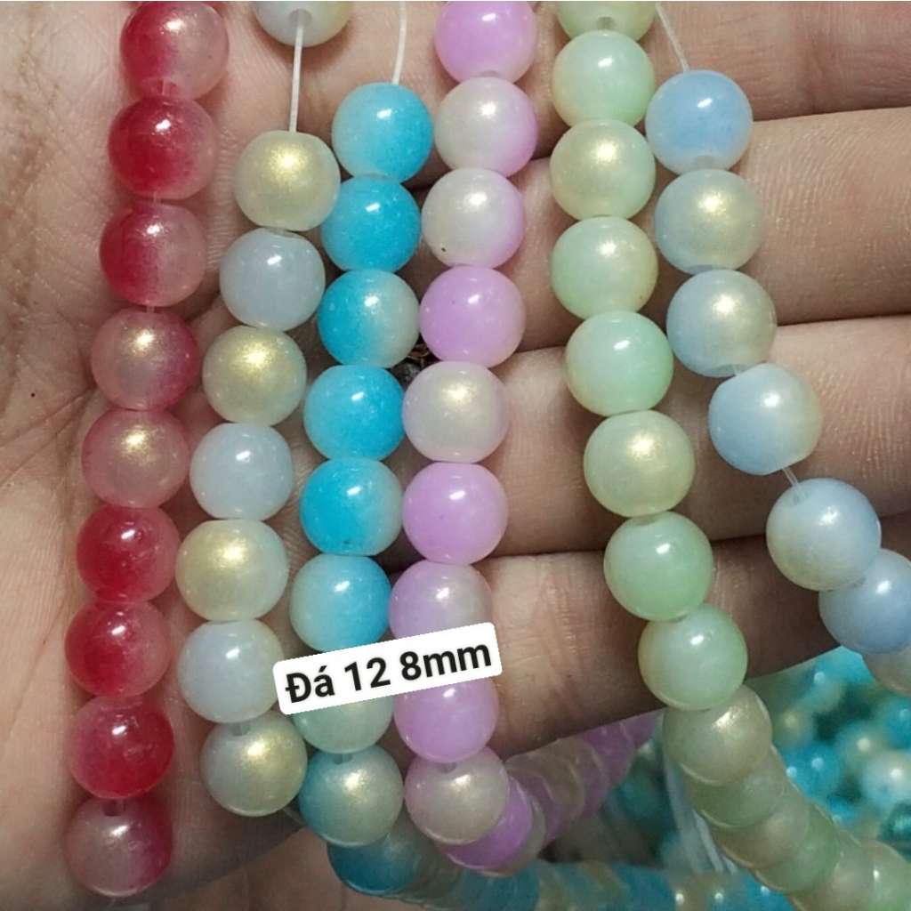 50g Đá 12 mạ vàng 8mm có lỗ xỏ làm vòng tay