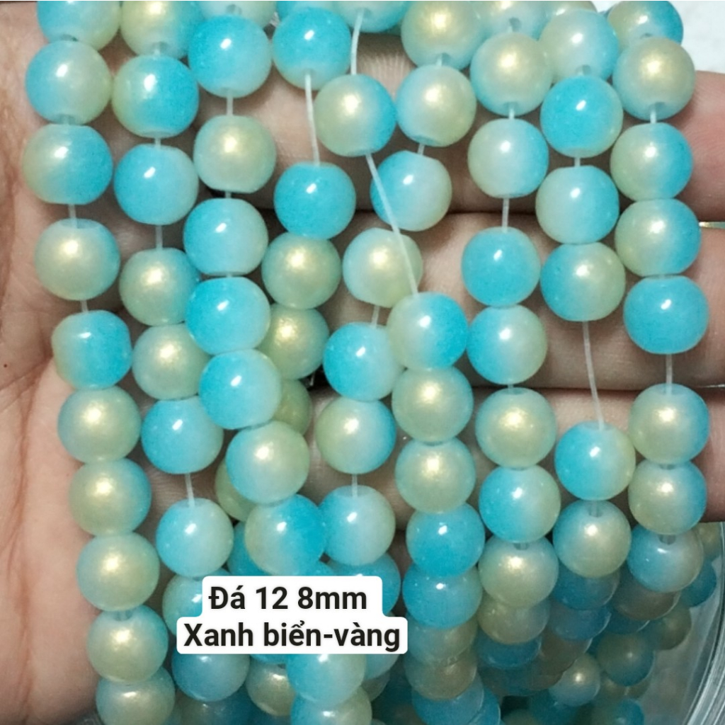 50g Đá 12 mạ vàng 8mm có lỗ xỏ làm vòng tay