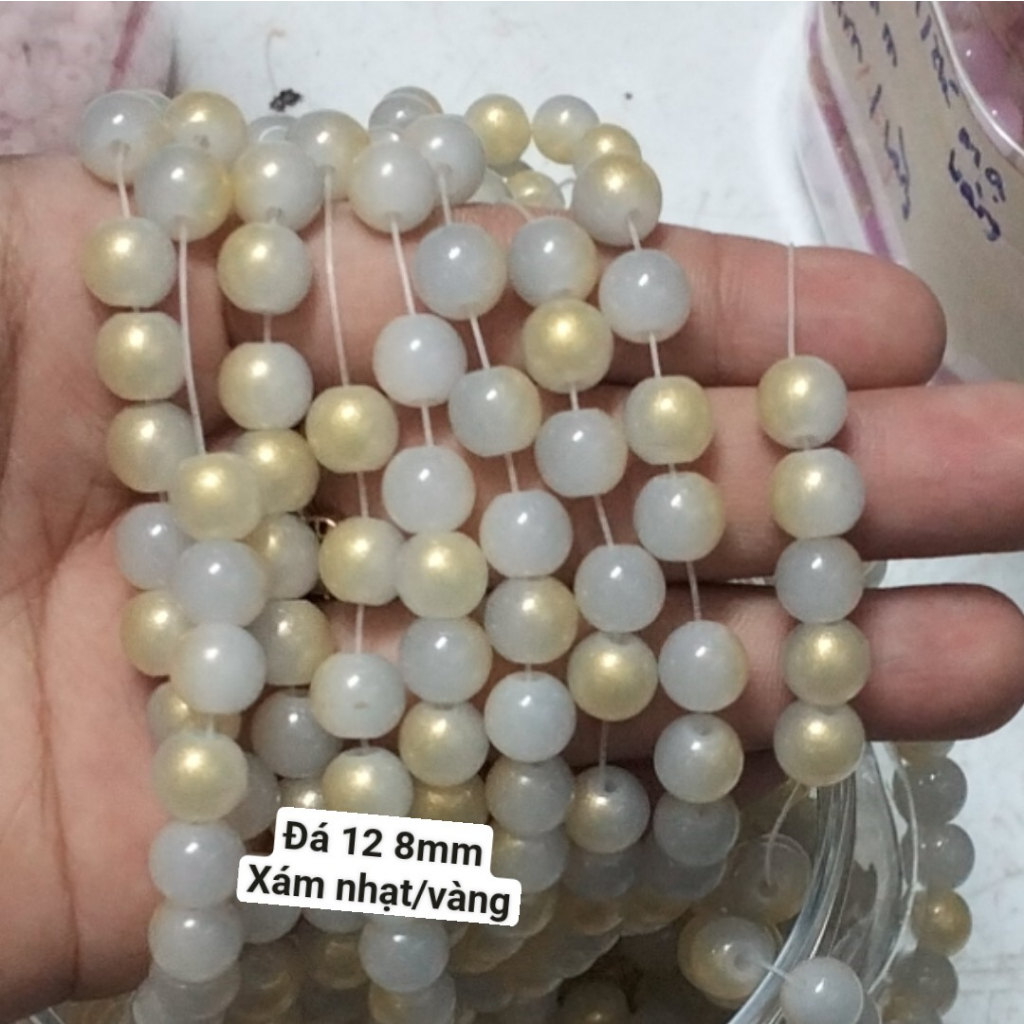 50g Đá 12 mạ vàng 8mm có lỗ xỏ làm vòng tay