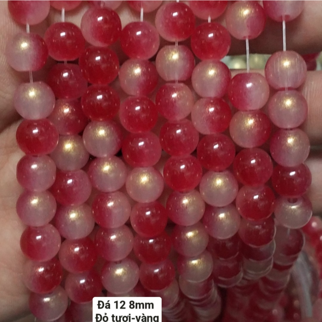 50g Đá 12 mạ vàng 8mm có lỗ xỏ làm vòng tay