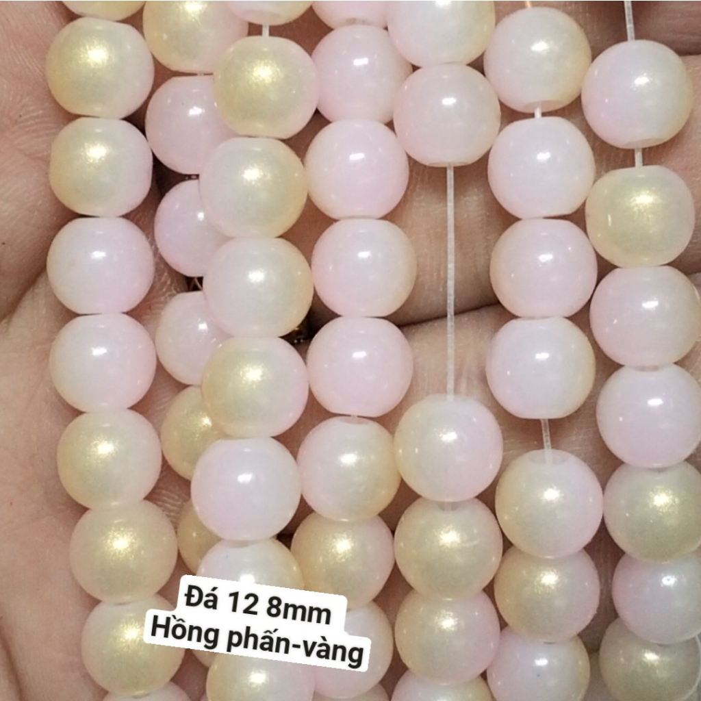 50g Đá 12 mạ vàng 8mm có lỗ xỏ làm vòng tay