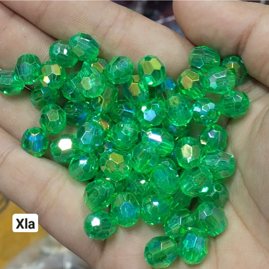 10-50gam hạt nhựa góc 8mm màu ánh cừ có lỗ xỏ làm vòng hạt , túi xách,trang trí
