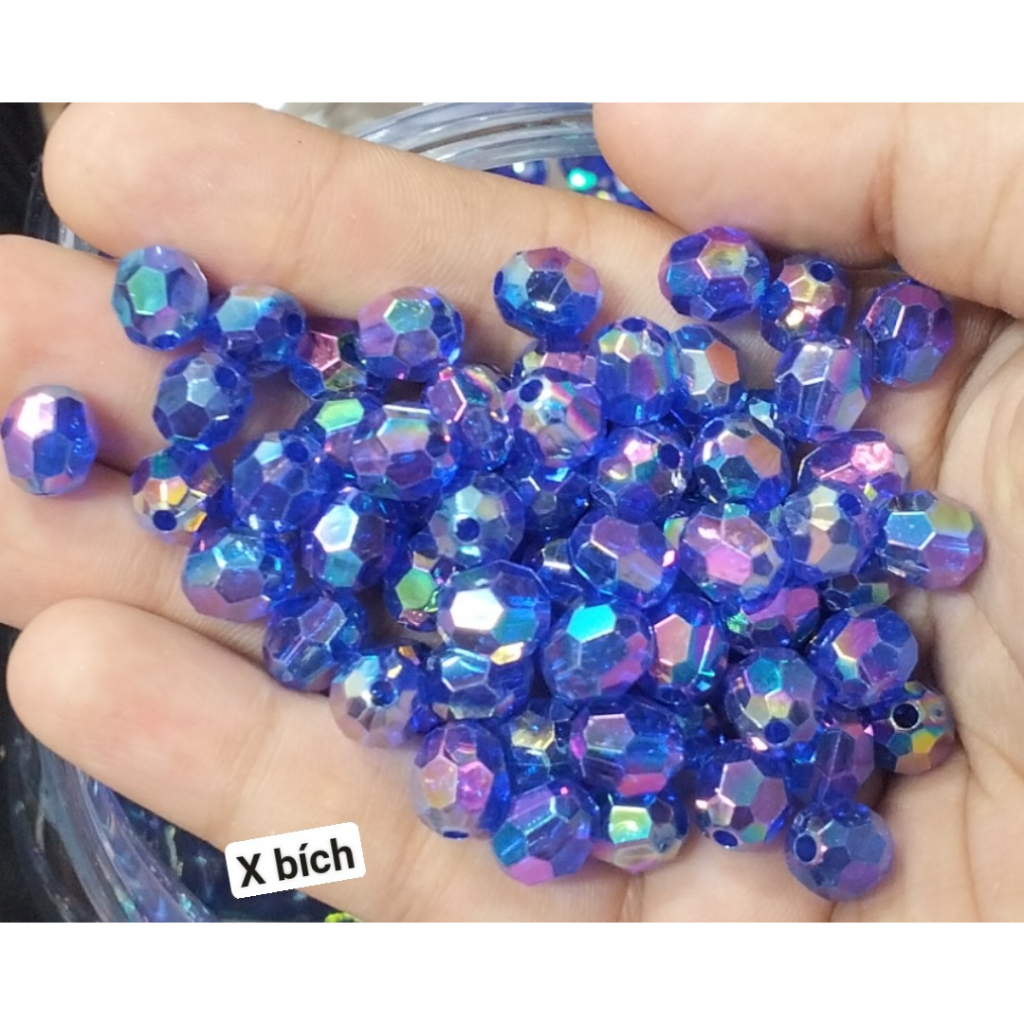 10-50gam hạt nhựa góc 8mm màu ánh cừ có lỗ xỏ làm vòng hạt , túi xách,trang trí