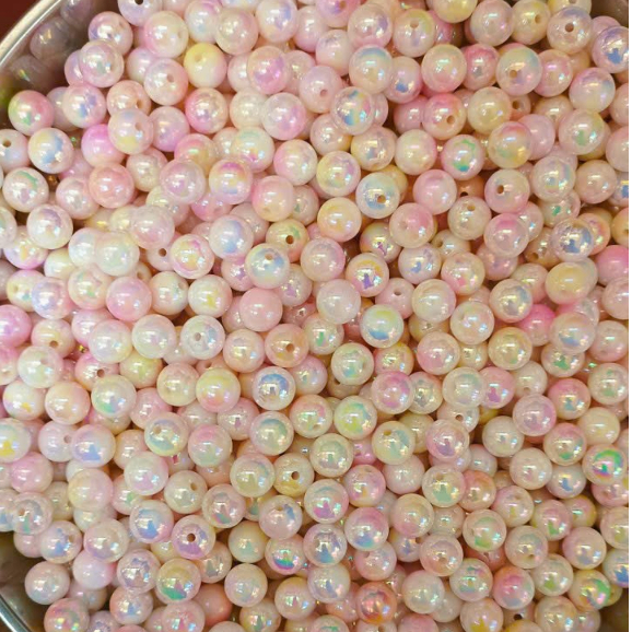 50gam hạt nhựa 6mm/8mm/10mm đa sắc bóng cừ có lỗ xỏ làm vòng hạt, trang trí làm thủ công