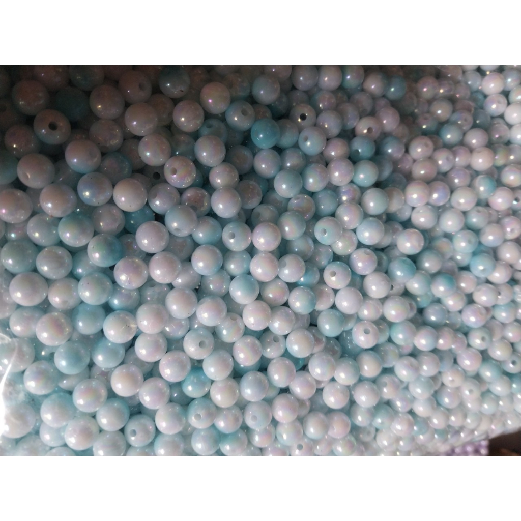 50gam hạt nhựa 6mm/8mm/10mm đa sắc bóng cừ có lỗ xỏ làm vòng hạt, trang trí làm thủ công
