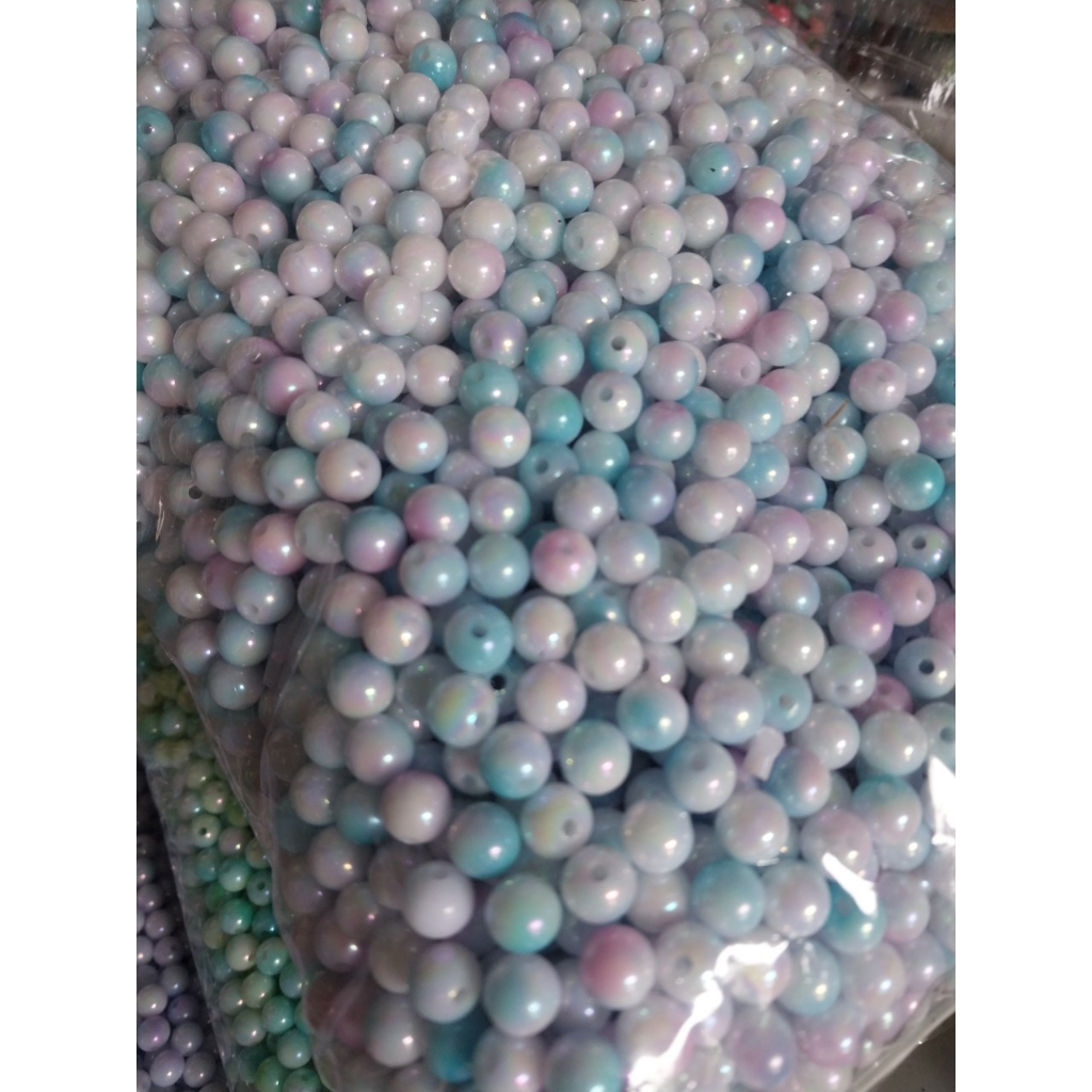 50gam hạt nhựa 6mm/8mm/10mm đa sắc bóng cừ có lỗ xỏ làm vòng hạt, trang trí làm thủ công