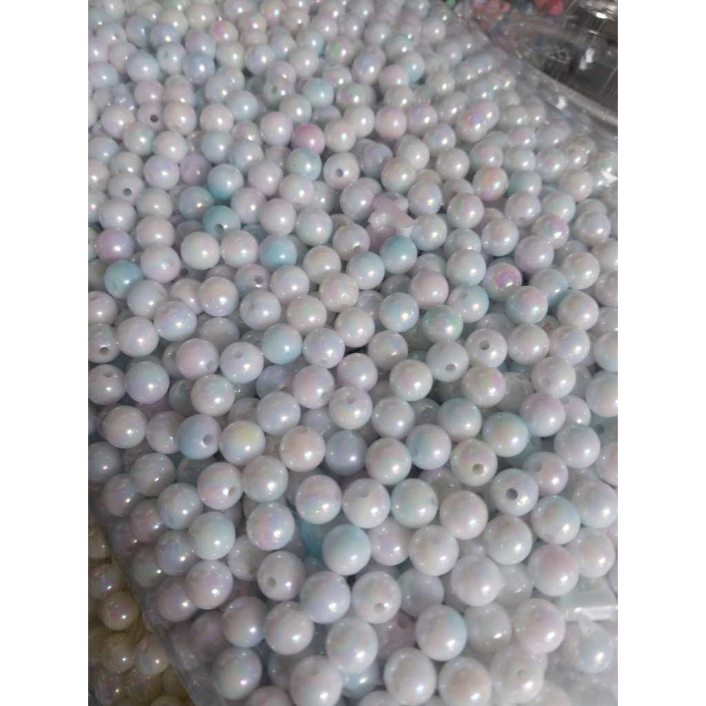 50gam hạt nhựa 6mm/8mm/10mm đa sắc bóng cừ có lỗ xỏ làm vòng hạt, trang trí làm thủ công