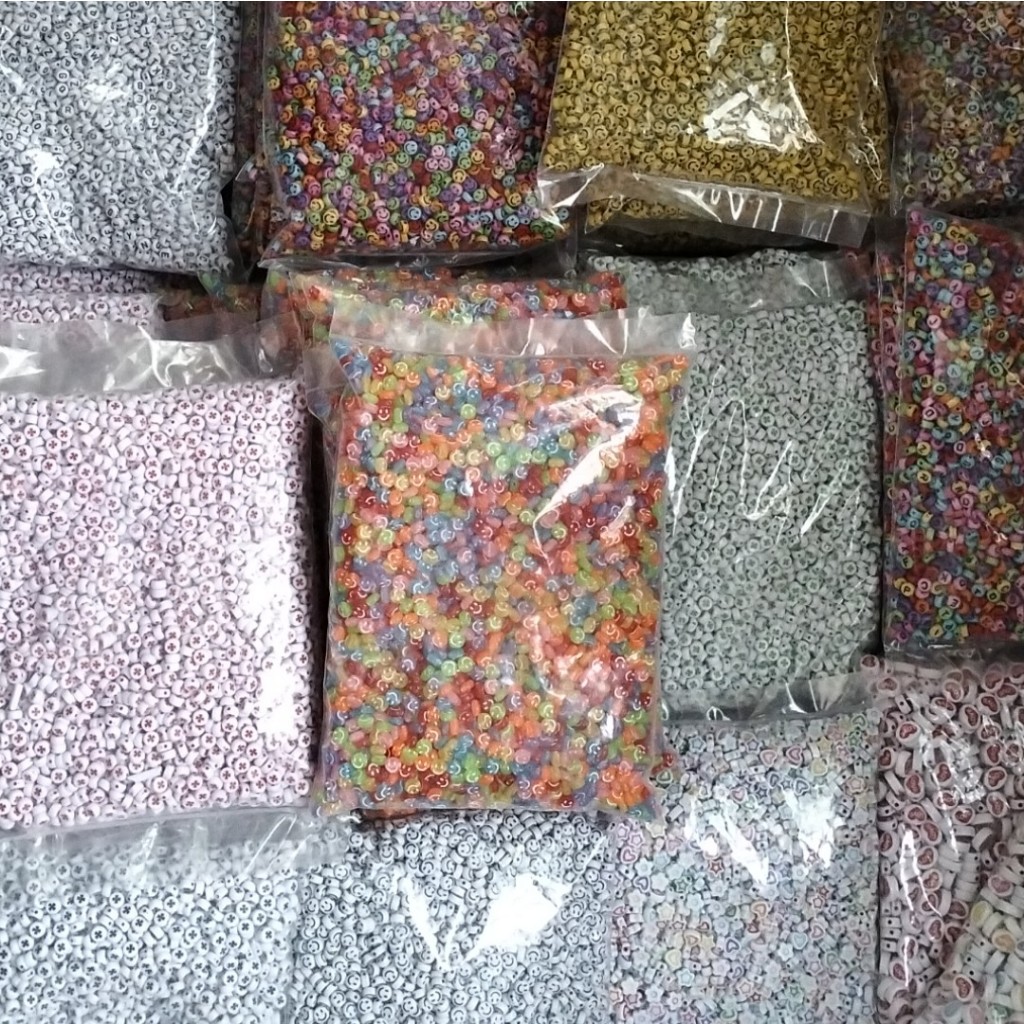 gói 340 hạt (50gam) hạt nhựa tròn 4x7mm in mặt cười, chữ, .... làm handmade, phụ kiện, trang trí tuỳ sở thích